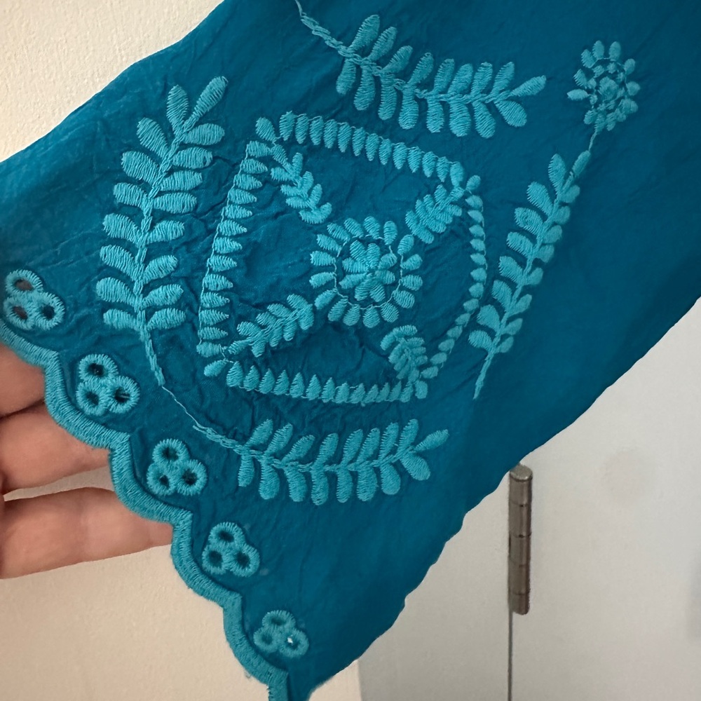 Johnny Was Teal Embroidered Blouse - Picture 3 of 5